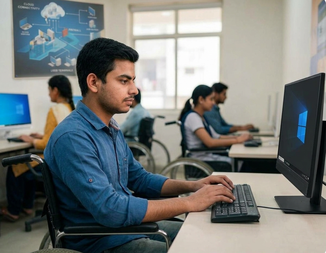 Learner practicing computer skills